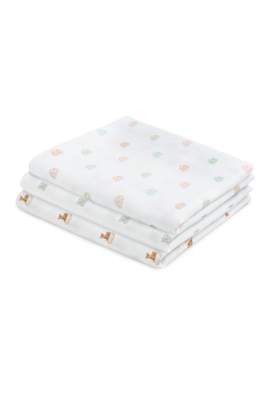 3-Piece Muslin Blanket Set (Monogram, Cloud, Deer)